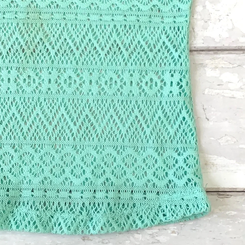 Girls 7/8 Teal Mint Green Short Sleeve Shirt Lace Kids Top Bobbie Brooks 7 8